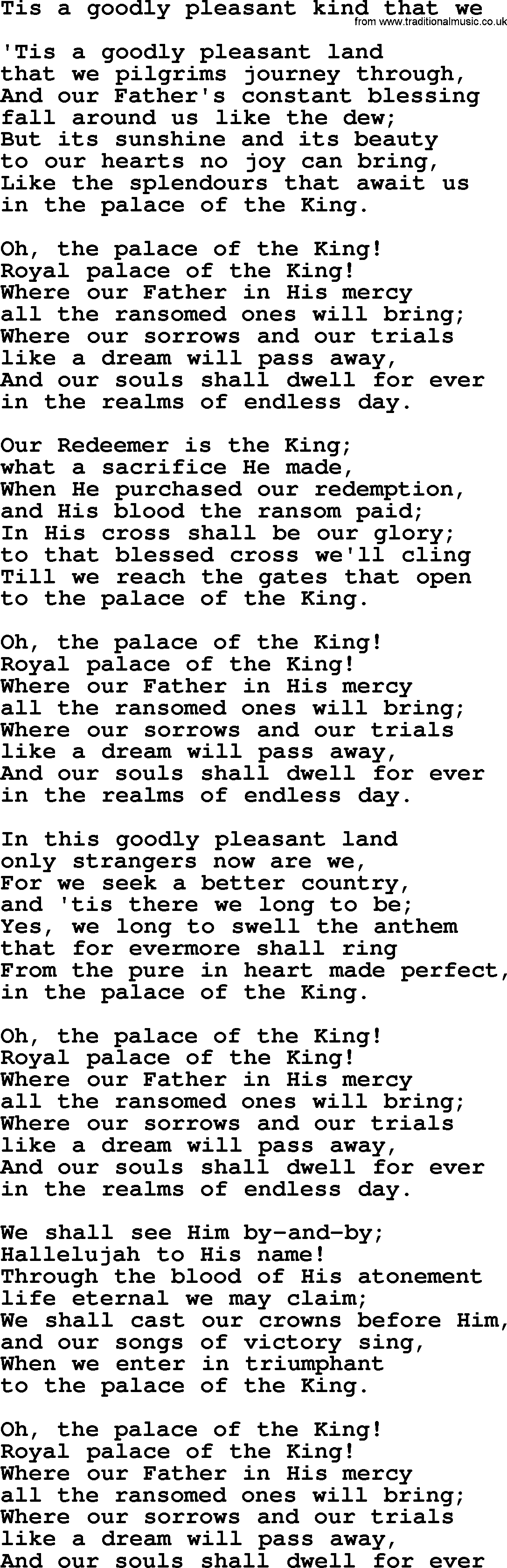 Sacred Songs and Solos complete, 1200 Hymns, title: Tis A Goodly Pleasant Kind That We, lyrics and PDF