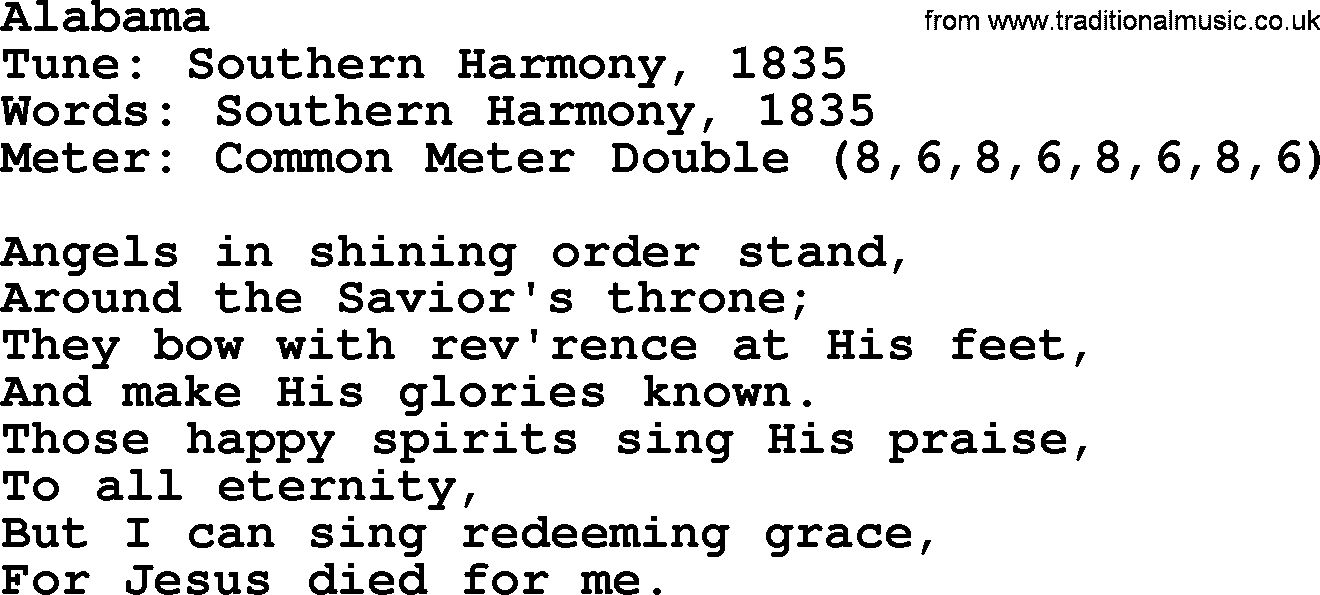 Sacred Harp songs collection, song: Alabama, lyrics and PDF
