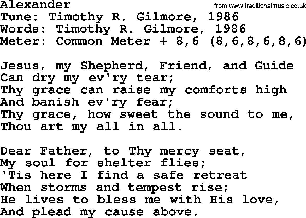 Sacred Harp songs collection, song: Alexander, lyrics and PDF