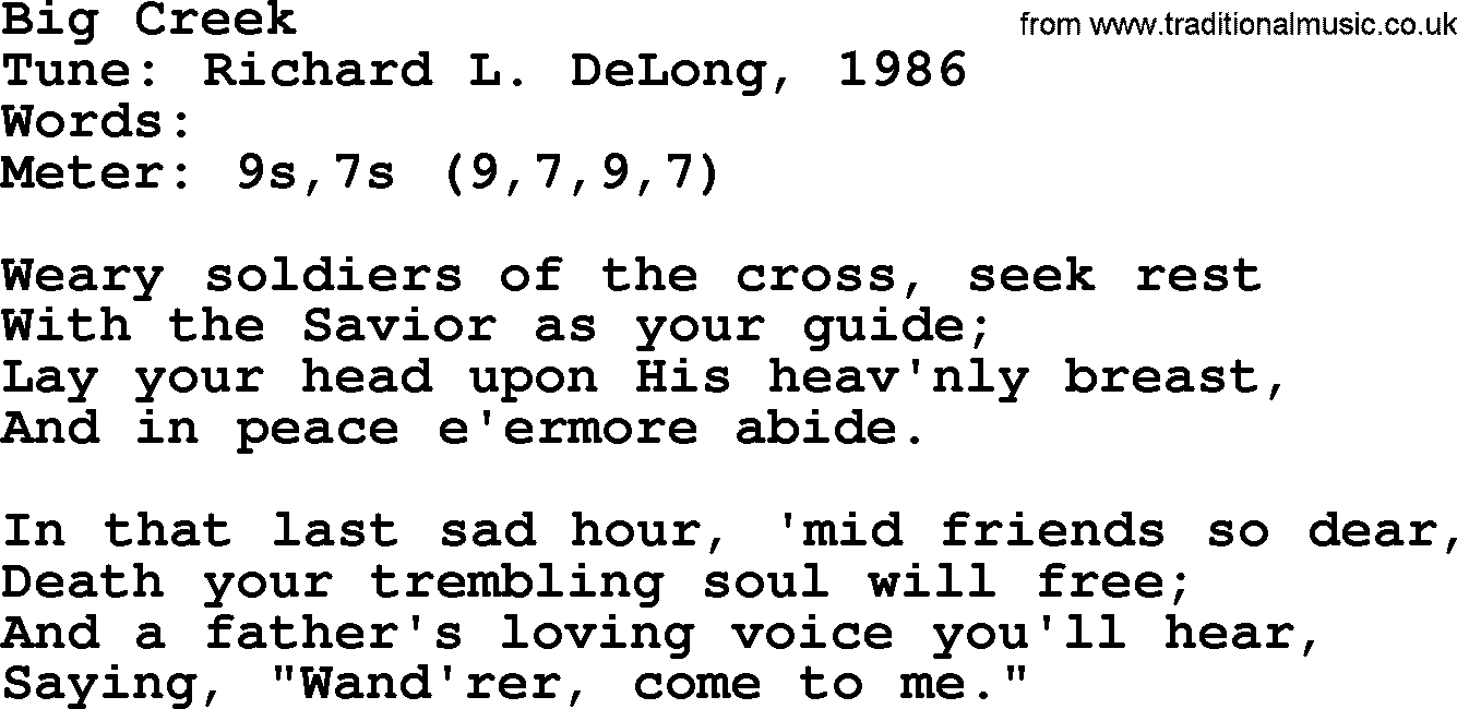 Sacred Harp songs collection, song: Big Creek, lyrics and PDF
