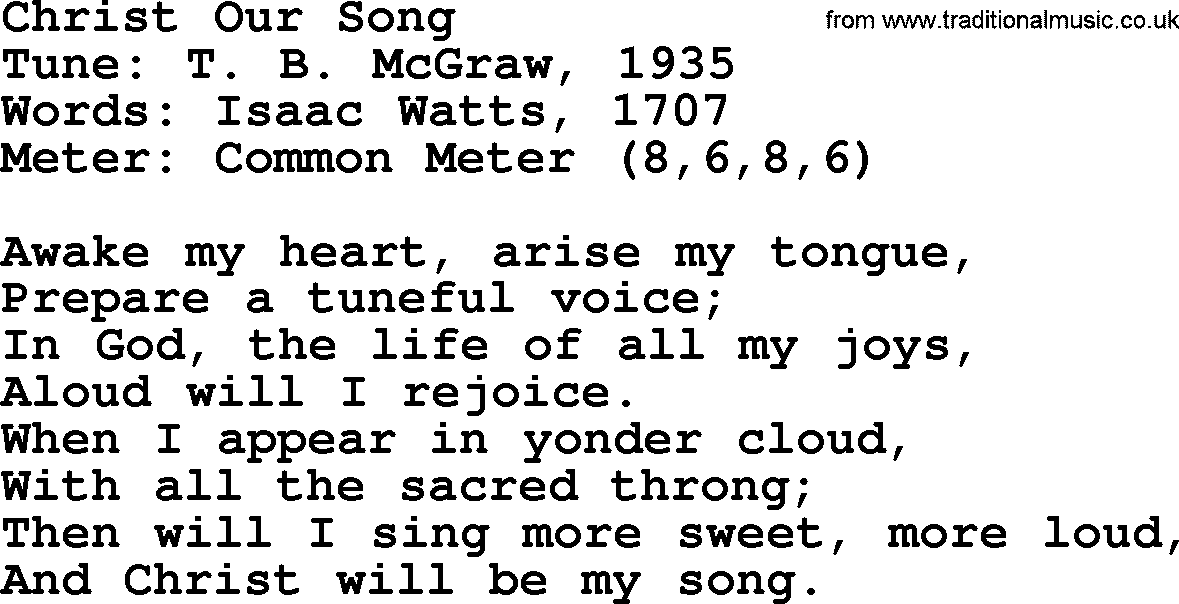 Sacred Harp songs collection, song: Christ Our Song, lyrics and PDF