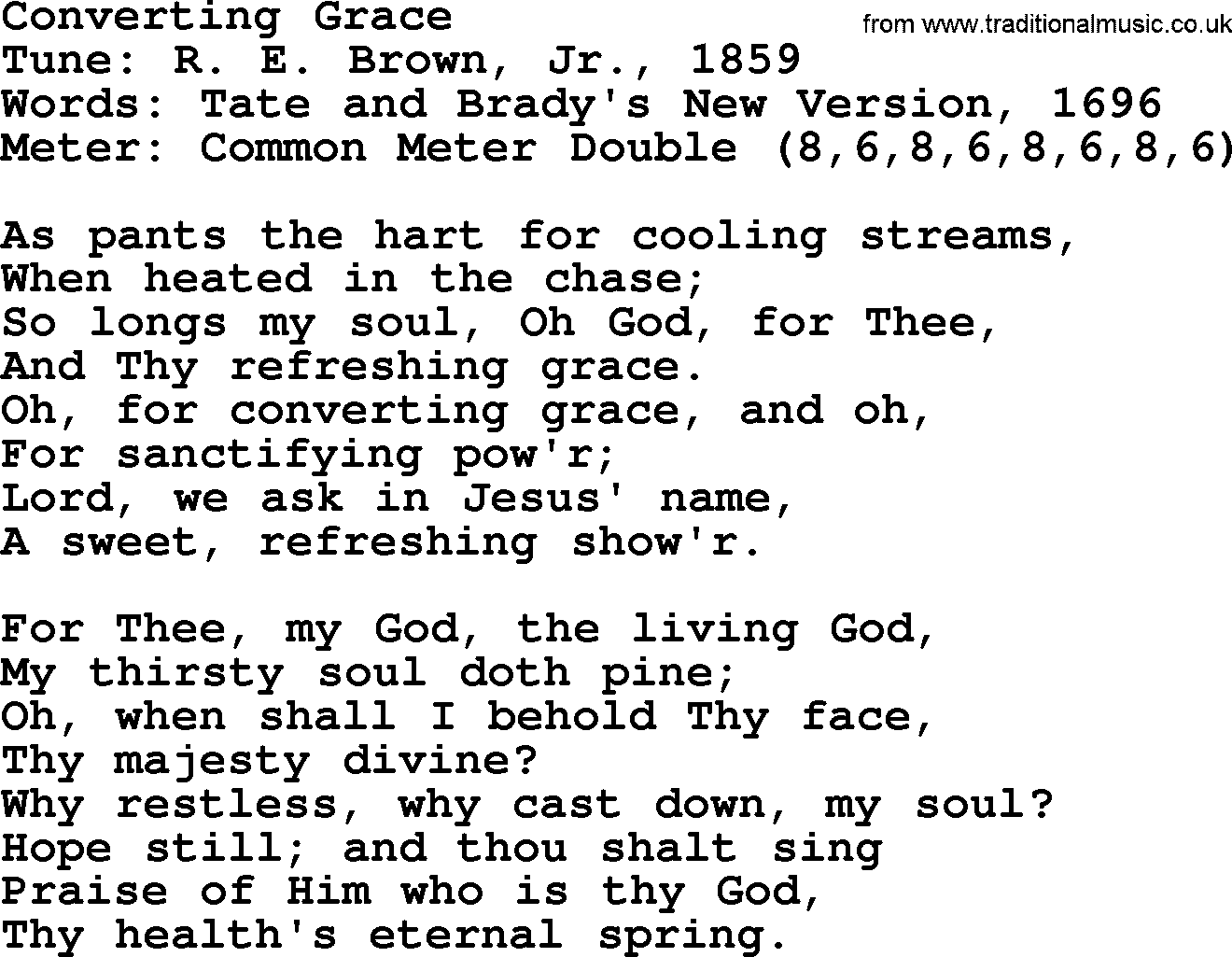 Sacred Harp songs collection, song: Converting Grace, lyrics and PDF