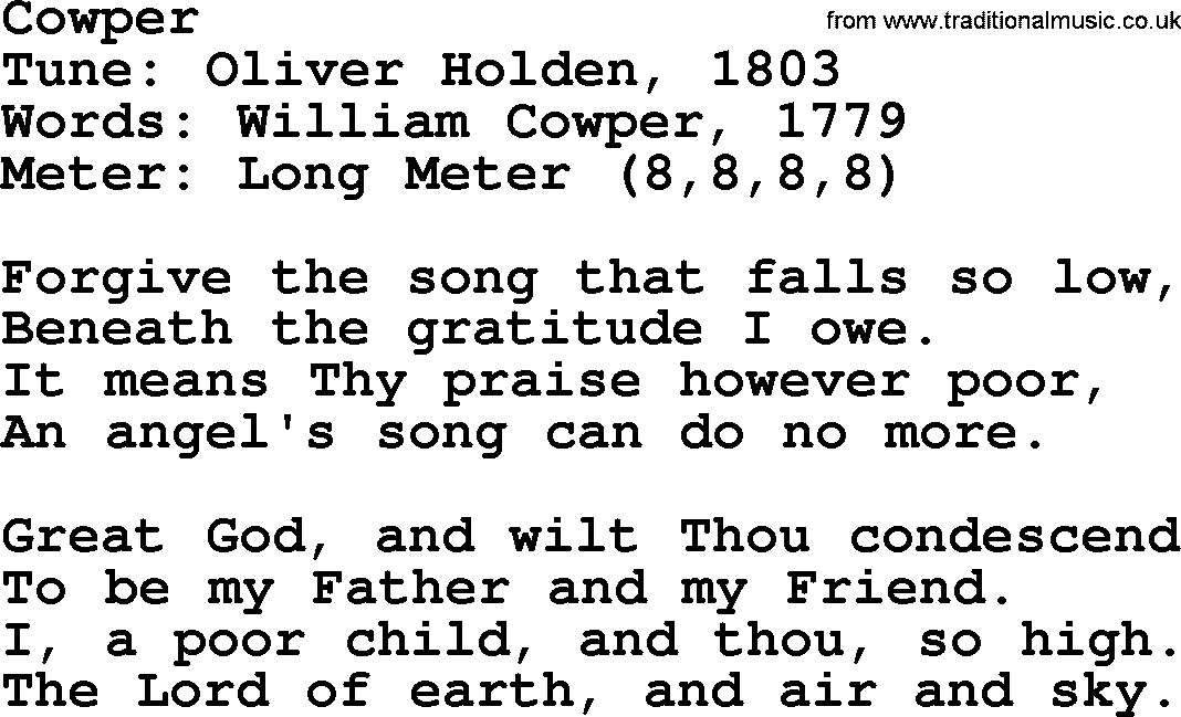 Sacred Harp songs collection, song: Cowper, lyrics and PDF