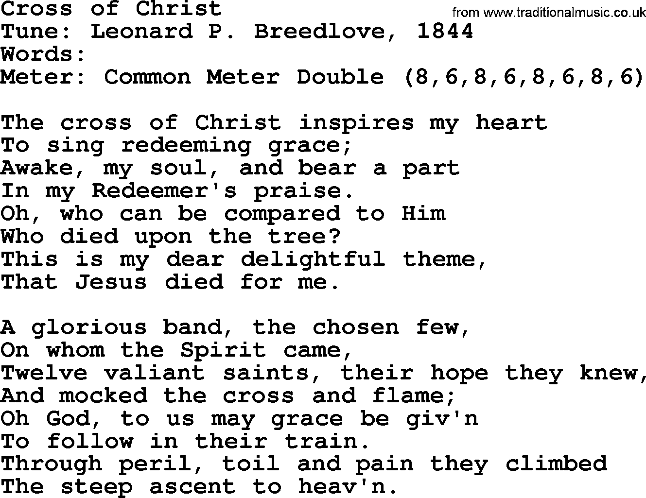 Sacred Harp songs collection, song: Cross Of Christ, lyrics and PDF