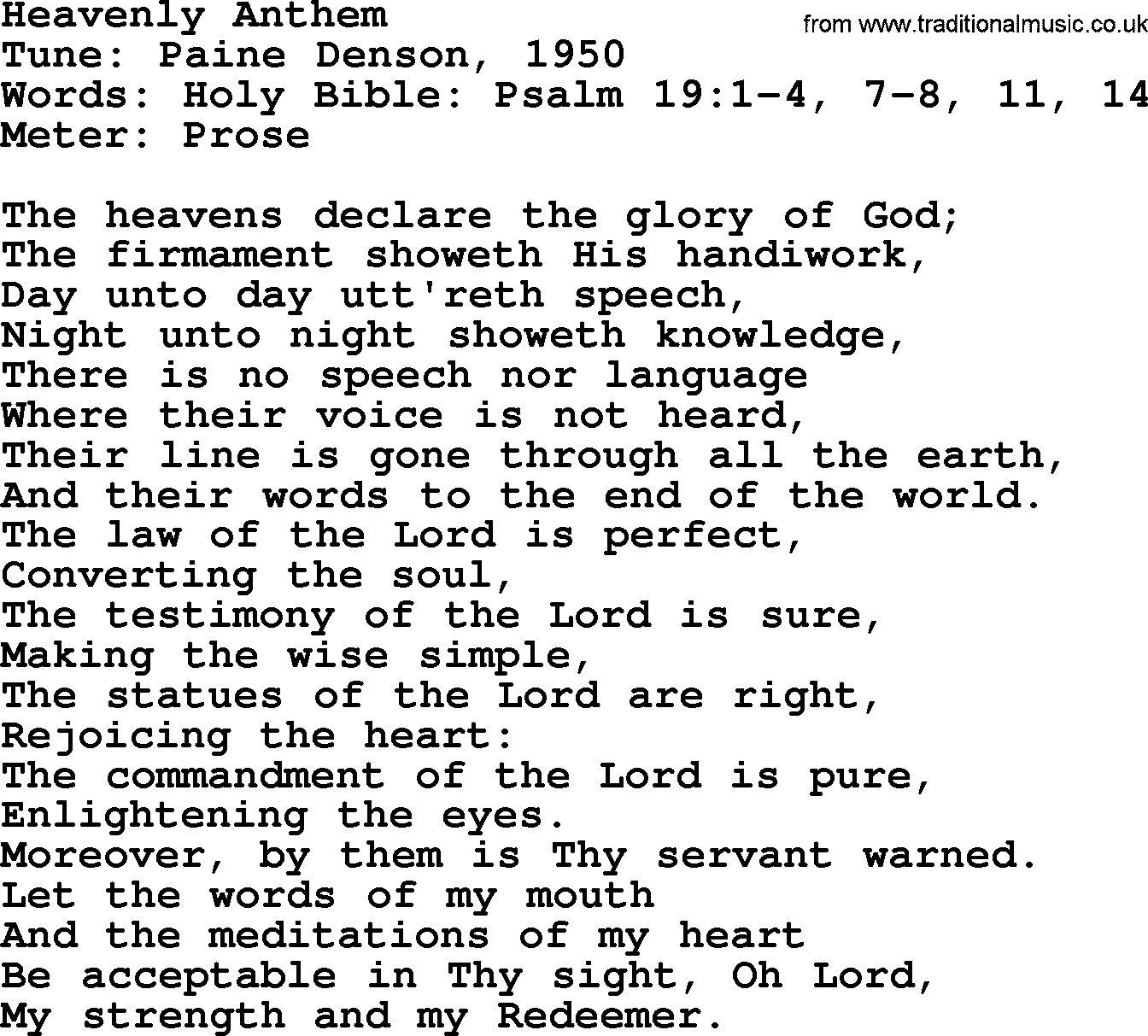 Sacred Harp songs collection, song: Heavenly Anthem, lyrics and PDF