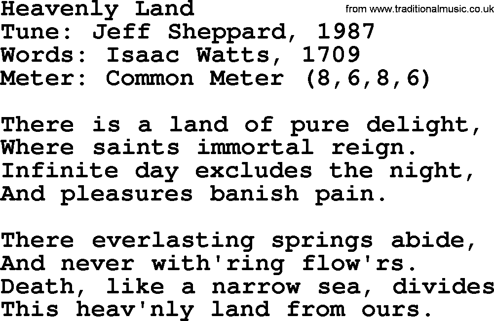 Sacred Harp songs collection, song: Heavenly Land, lyrics and PDF
