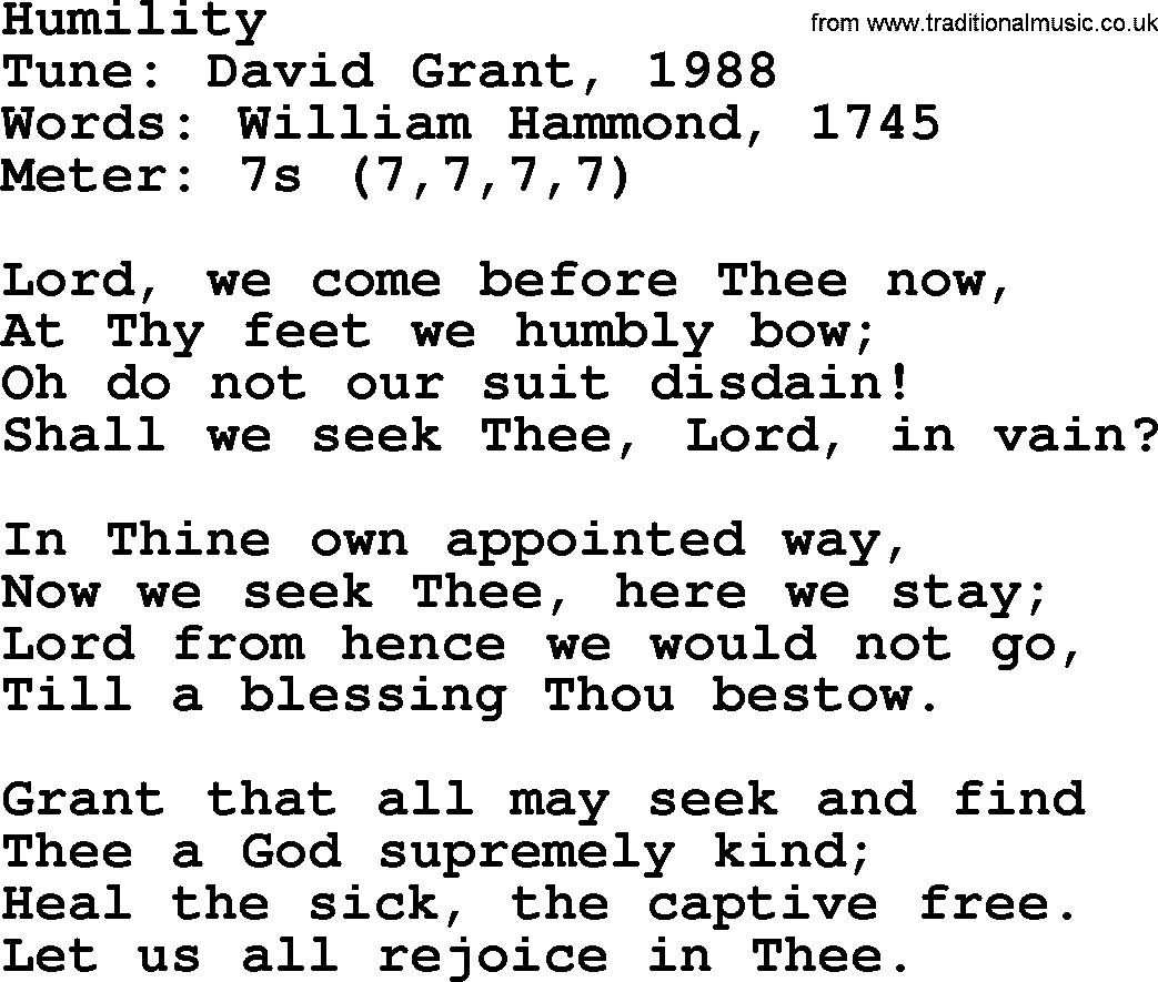 Sacred Harp songs collection, song: Humility, lyrics and PDF