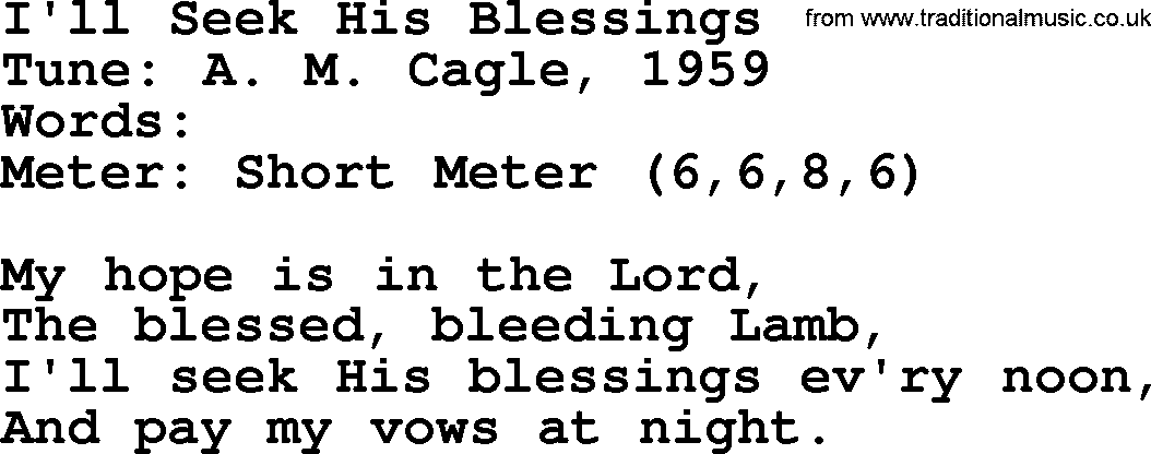 Sacred Harp songs collection, song: I'll Seek His Blessings, lyrics and PDF