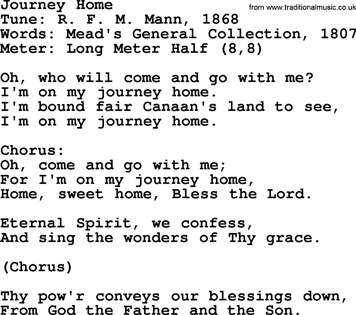 Sacred Harp songs collection, song: Journey Home, lyrics and PDF