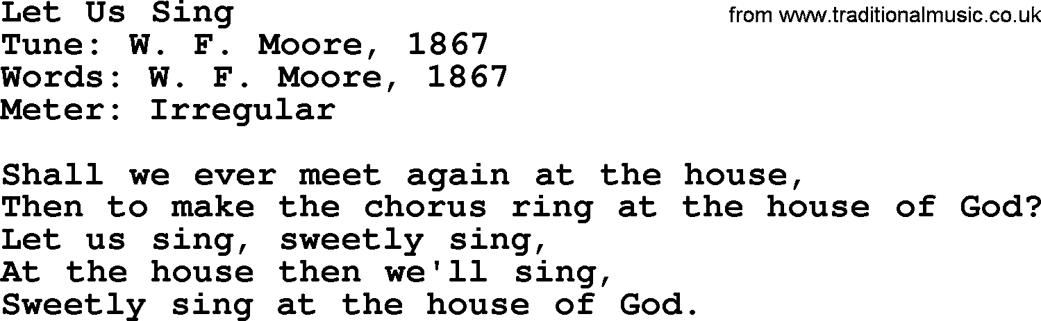 Sacred Harp songs collection, song: Let Us Sing, lyrics and PDF