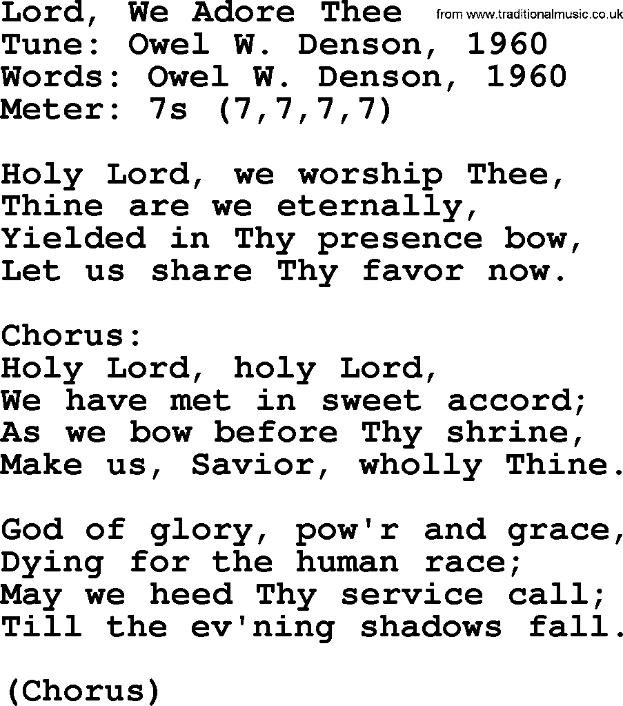 Sacred Harp songs collection, song: Lord, We Adore Thee, lyrics and PDF