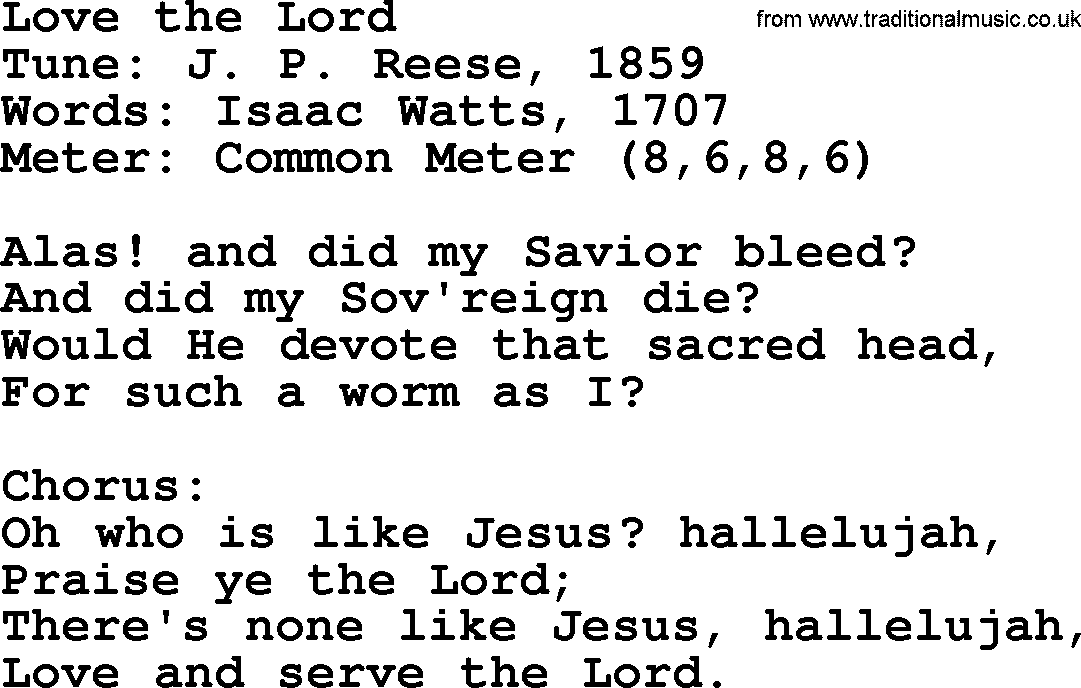 Sacred Harp songs collection, song: Love The Lord, lyrics and PDF