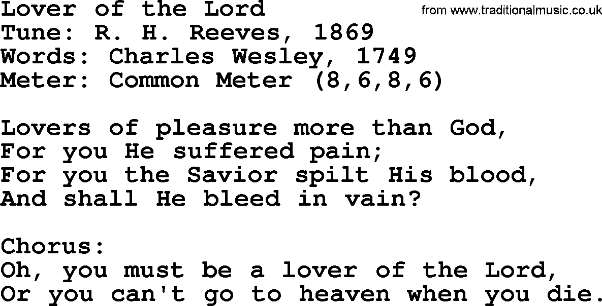 Sacred Harp songs collection, song: Lover Of The Lord, lyrics and PDF