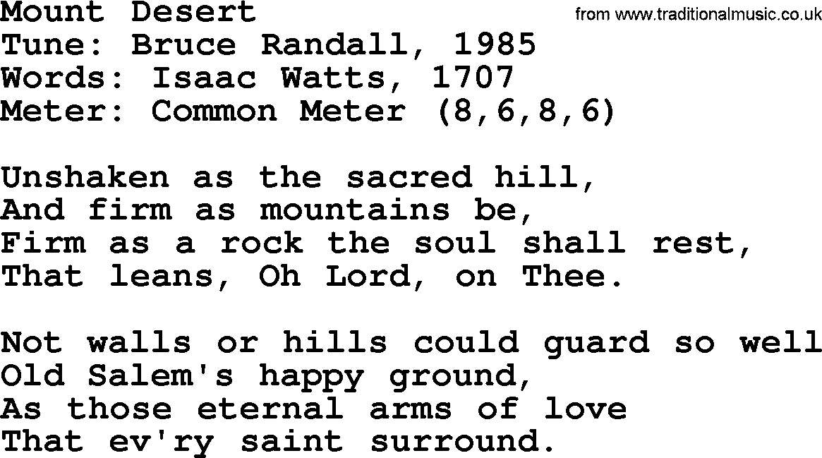Sacred Harp songs collection, song: Mount Desert, lyrics and PDF