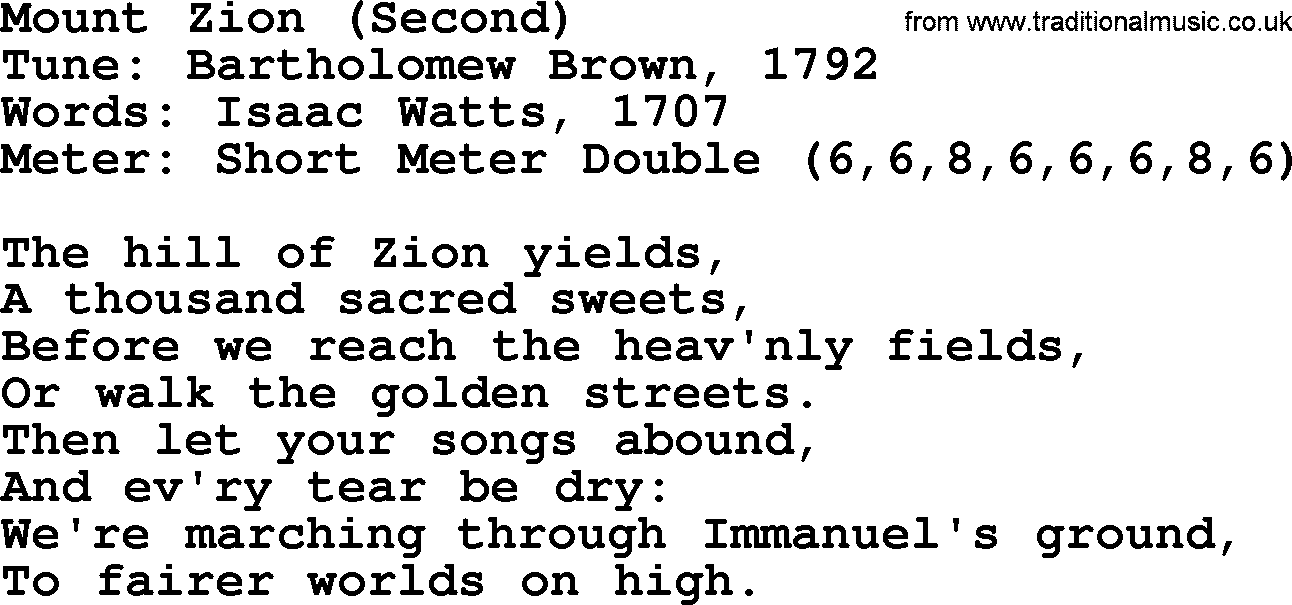 Sacred Harp songs collection, song: Mount Zion (Second), lyrics and PDF