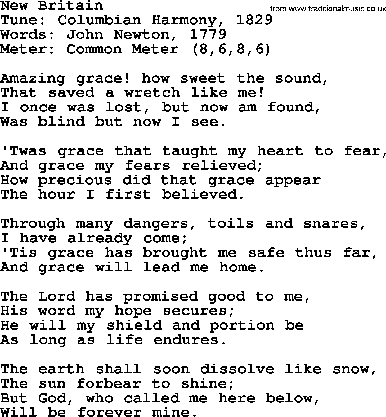 Sacred Harp songs collection, song: New Britain, lyrics and PDF