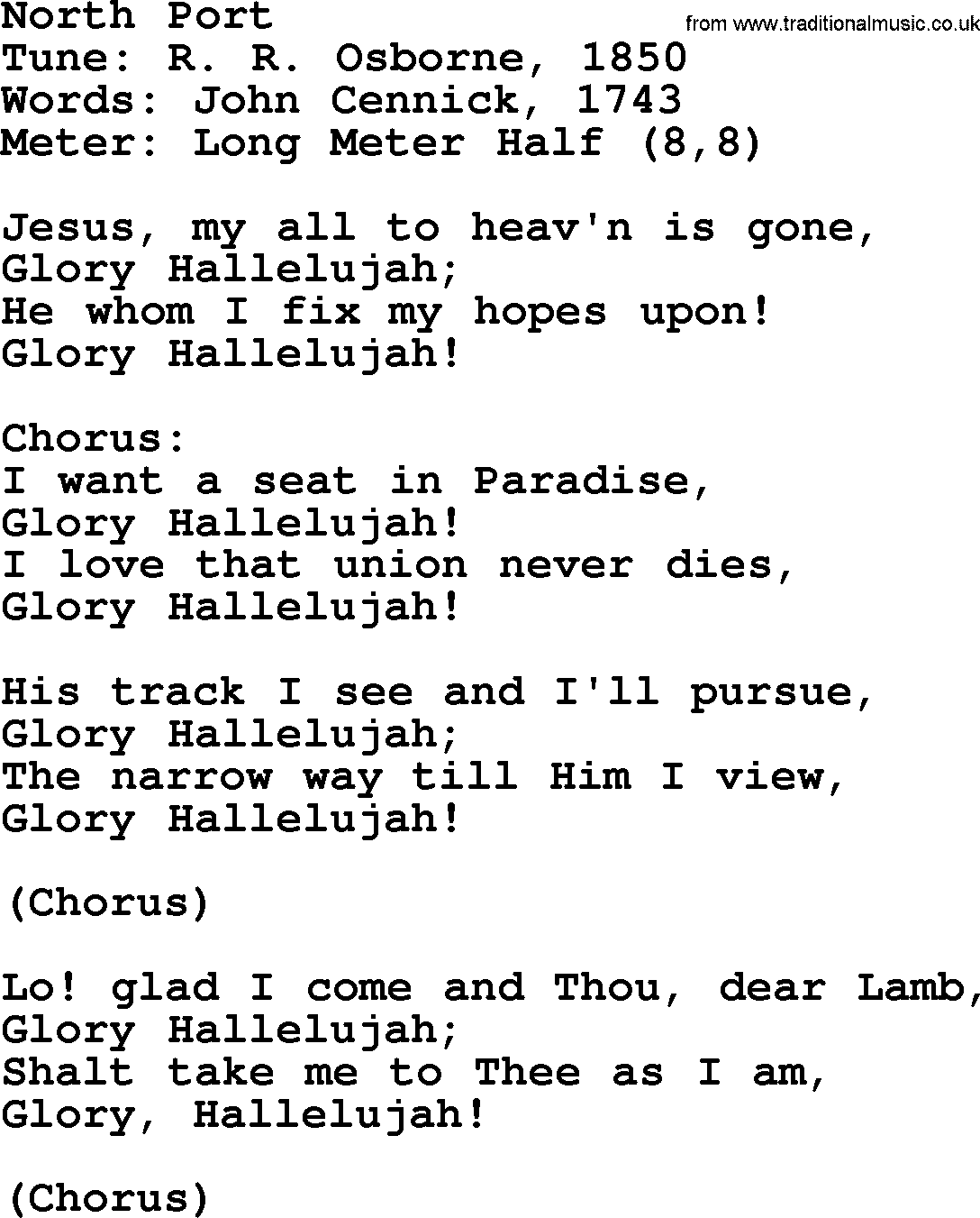 Sacred Harp songs collection, song: North Port, lyrics and PDF