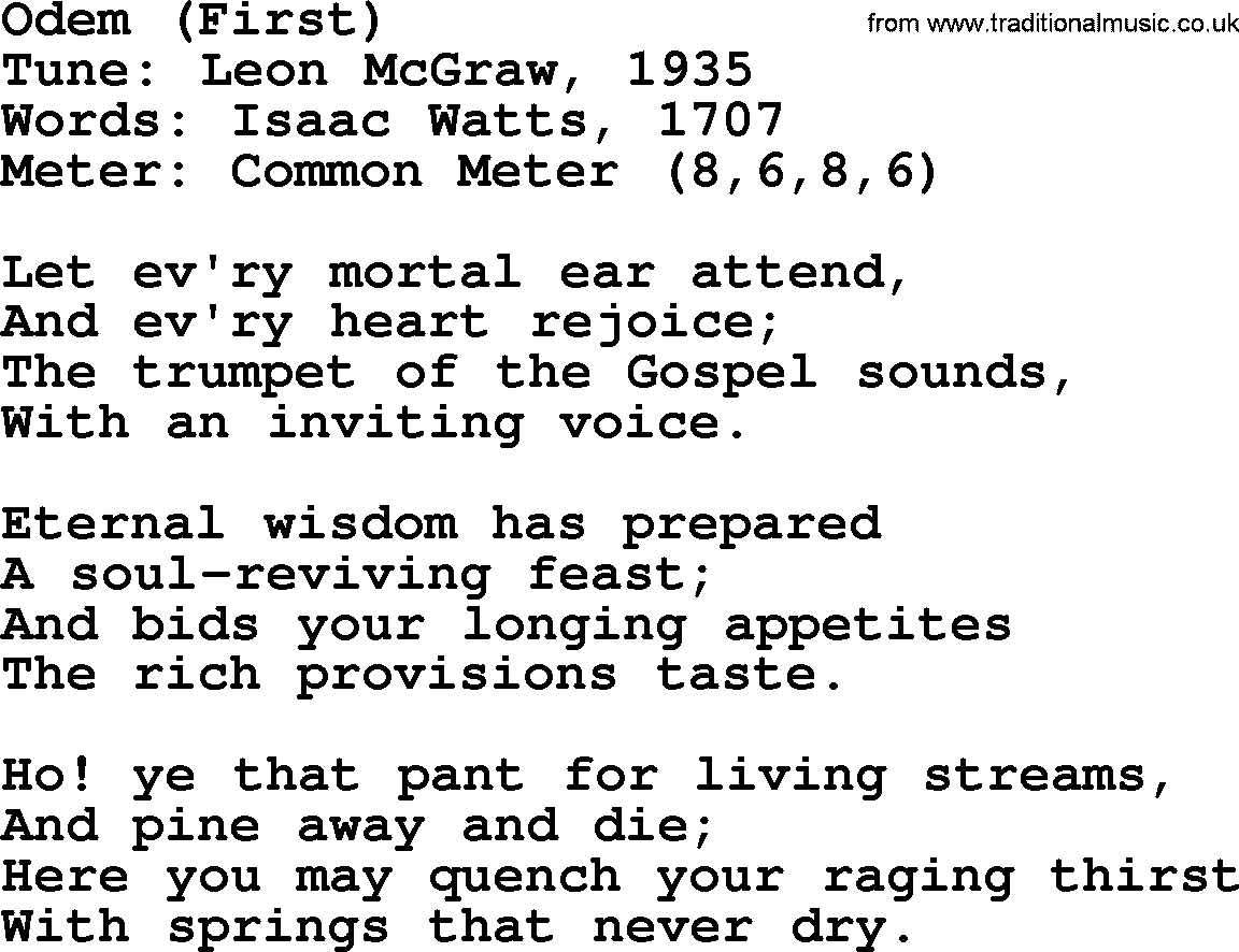 Sacred Harp songs collection, song: Odem (First), lyrics and PDF