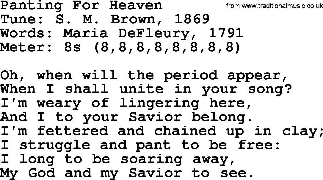 Sacred Harp songs collection, song: Panting For Heaven, lyrics and PDF