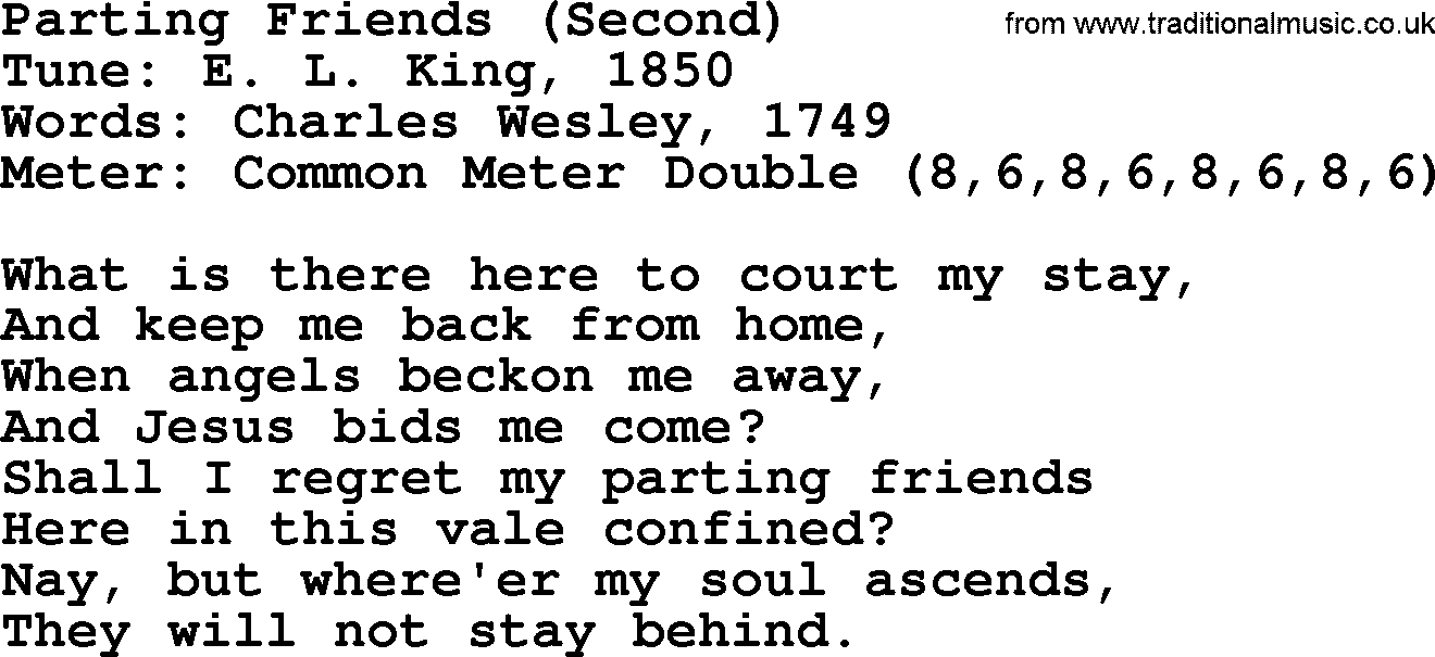 Sacred Harp songs collection, song: Parting Friends (Second), lyrics and PDF