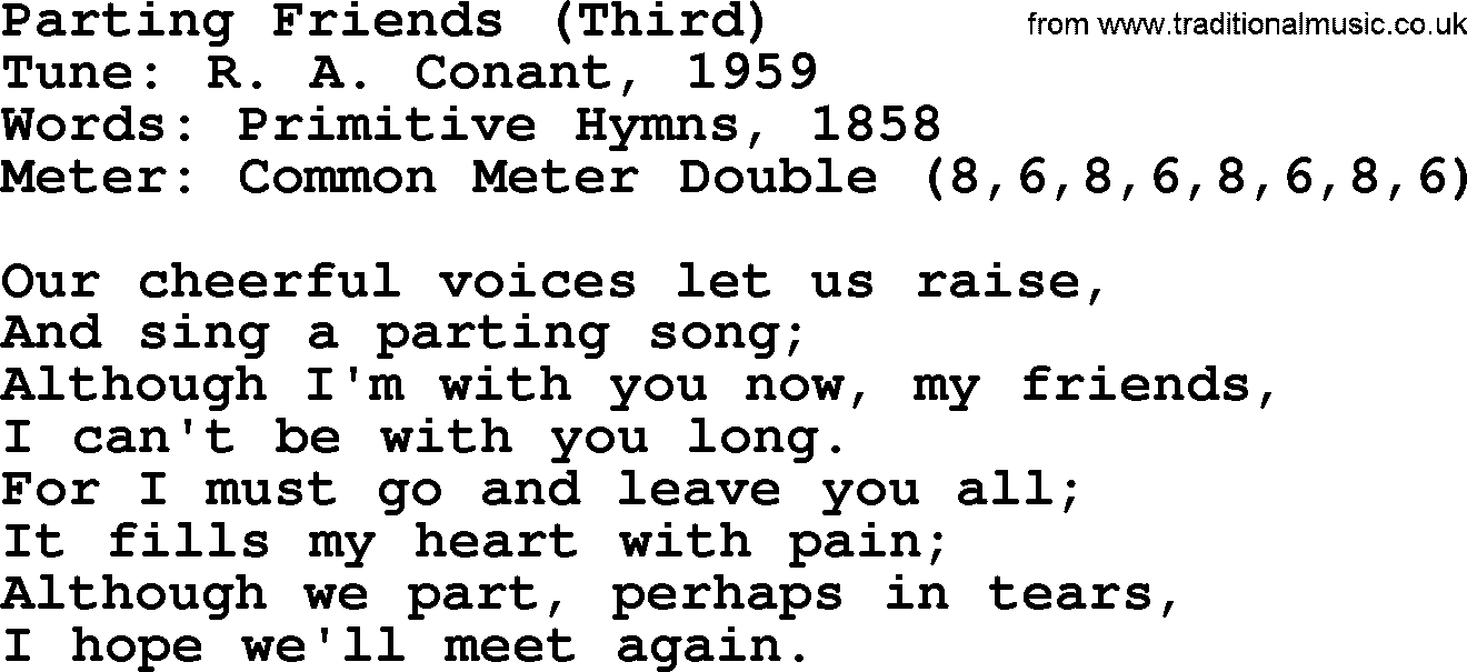 Sacred Harp songs collection, song: Parting Friends (Third), lyrics and PDF