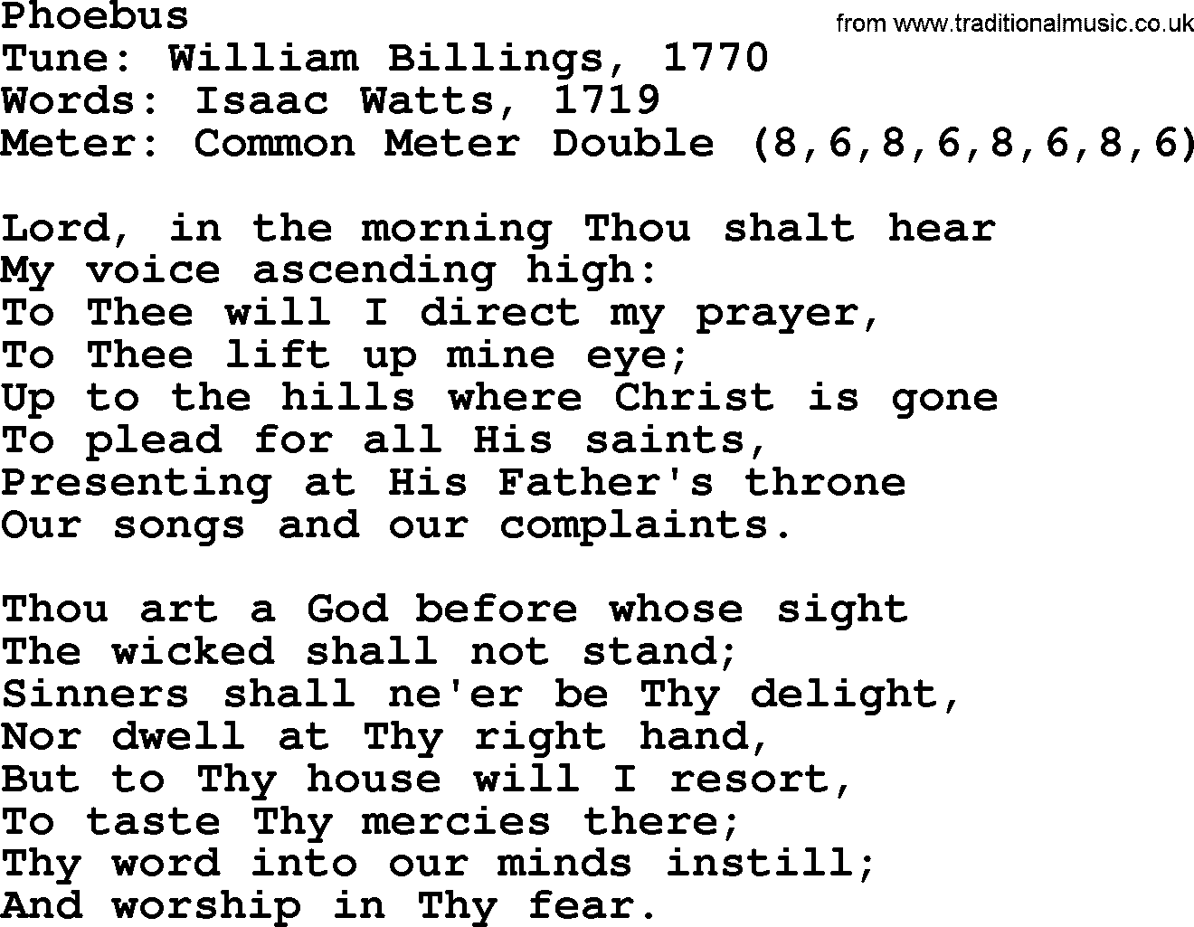 Sacred Harp songs collection, song: Phoebus, lyrics and PDF
