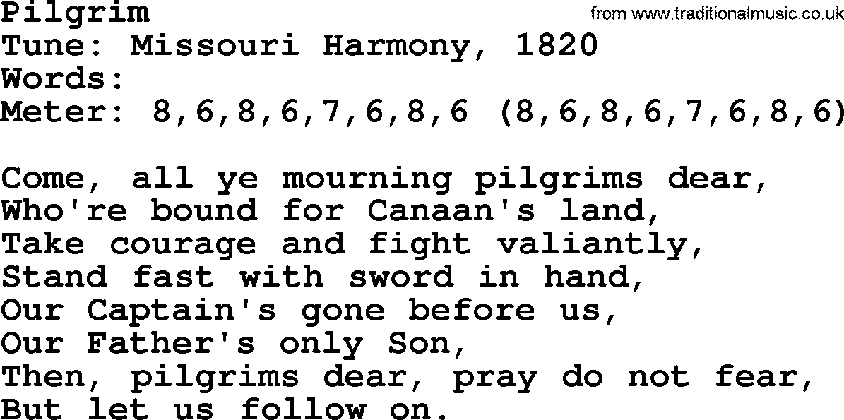 Sacred Harp songs collection, song: Pilgrim, lyrics and PDF