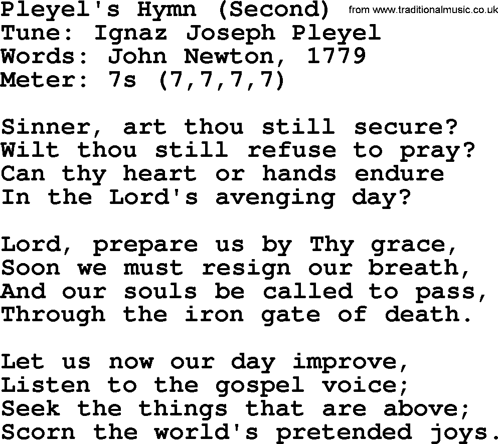 Sacred Harp songs collection, song: Pleyel's Hymn (Second), lyrics and PDF