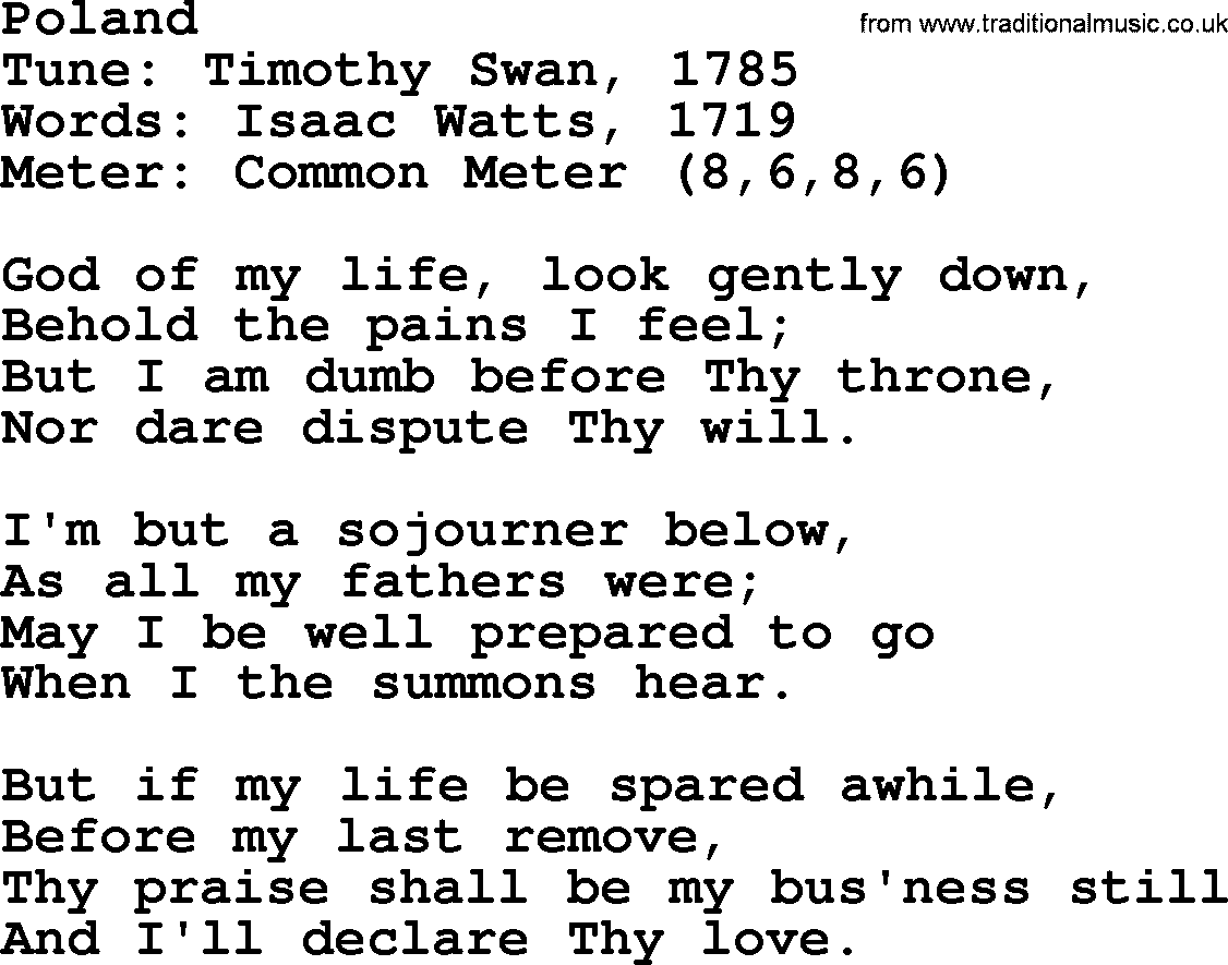 Sacred Harp songs collection, song: Poland, lyrics and PDF