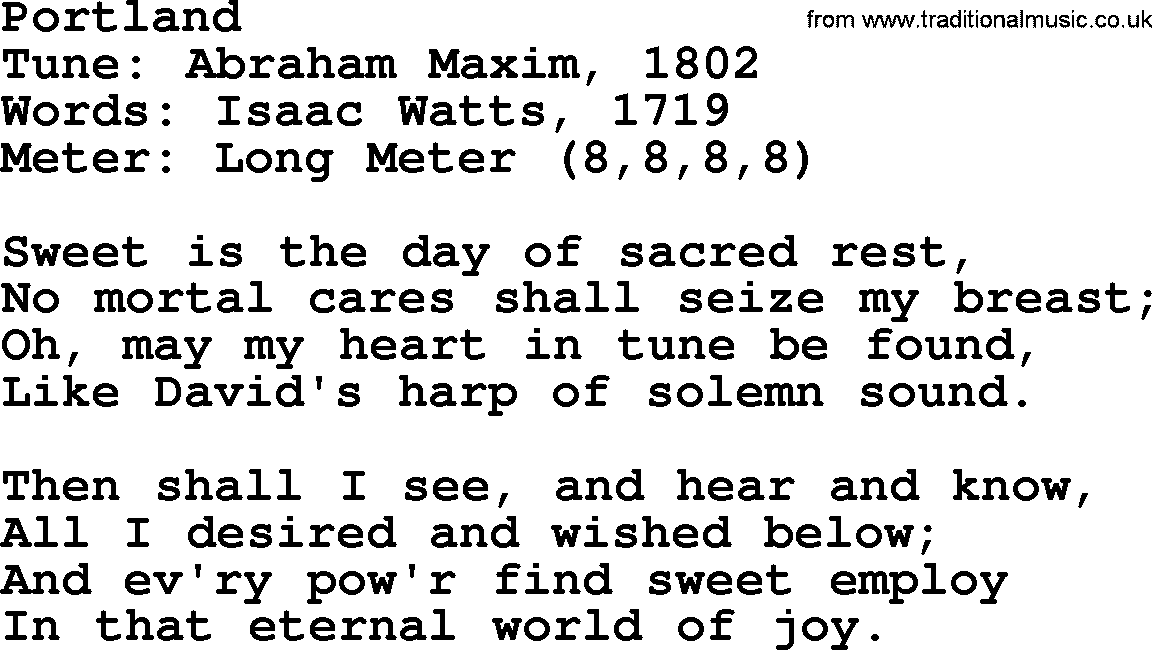 Sacred Harp songs collection, song: Portland, lyrics and PDF