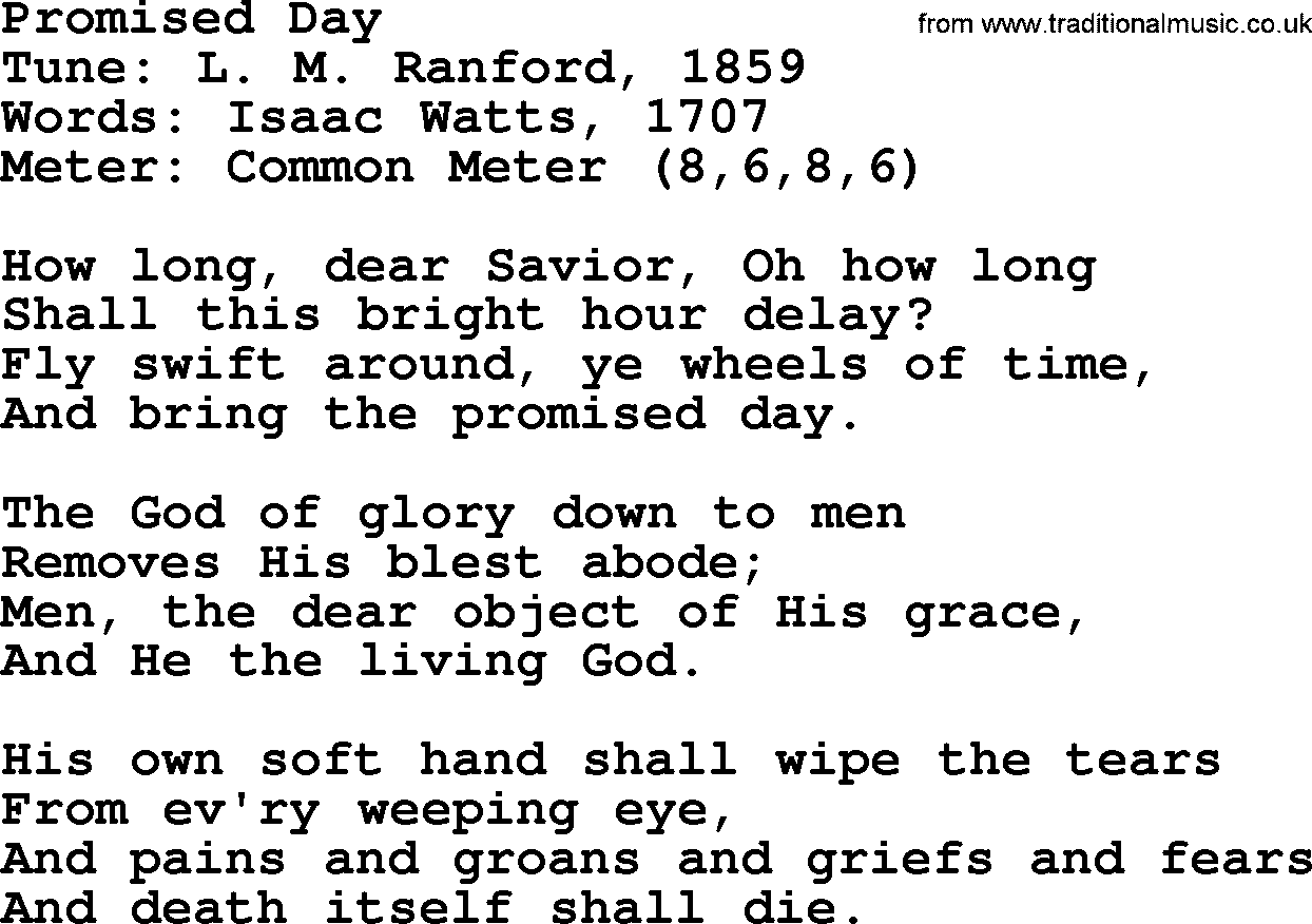 Sacred Harp songs collection, song: Promised Day, lyrics and PDF