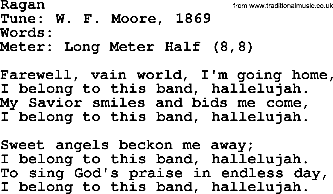 Sacred Harp songs collection, song: Ragan, lyrics and PDF