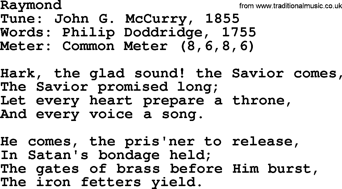 Sacred Harp songs collection, song: Raymond, lyrics and PDF