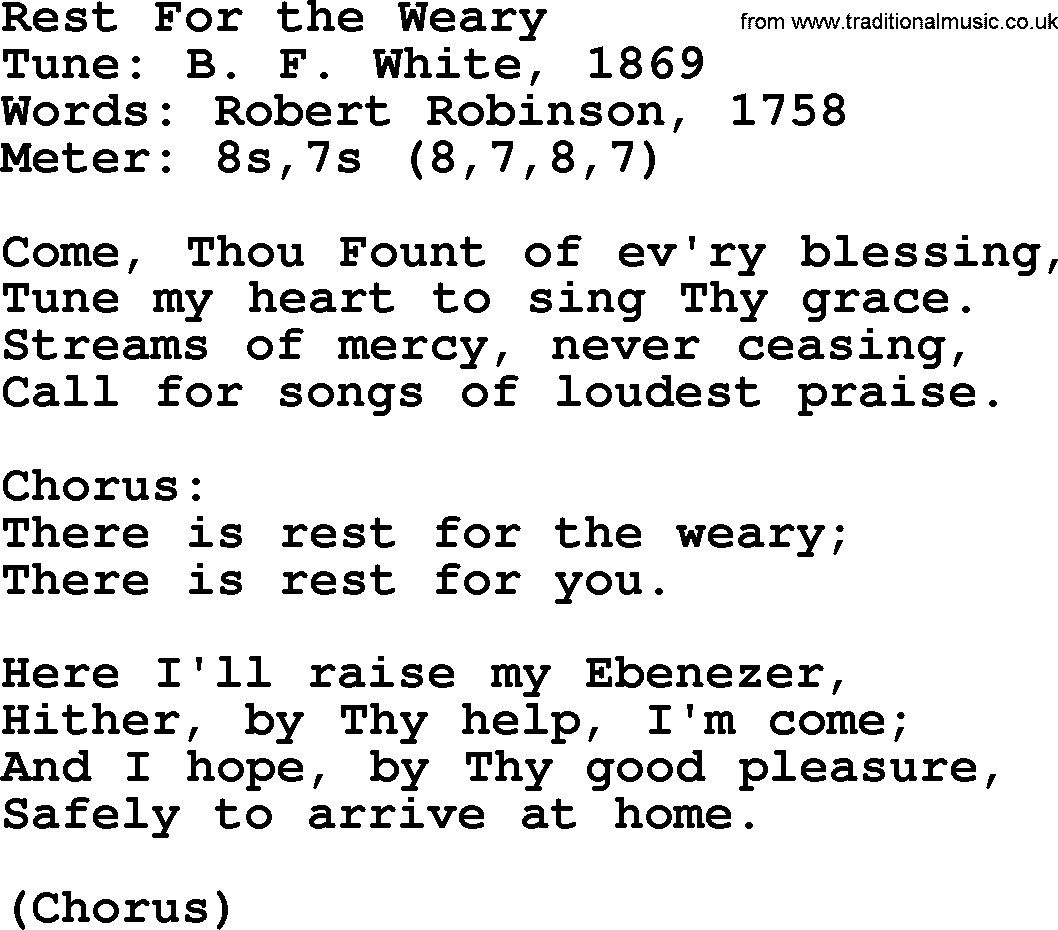 Sacred Harp songs collection, song: Rest For The Weary, lyrics and PDF