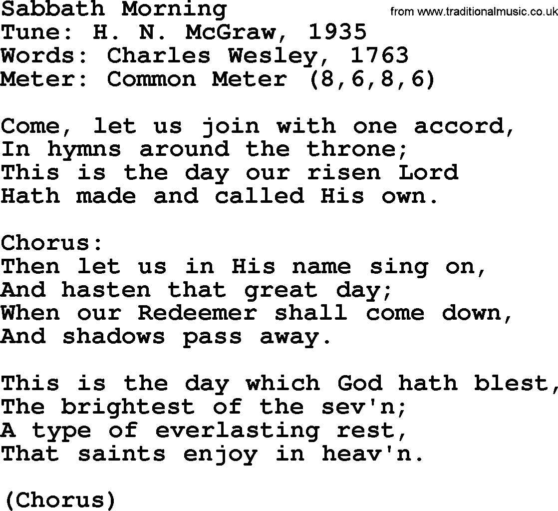 Sacred Harp songs collection, song: Sabbath Morning, lyrics and PDF