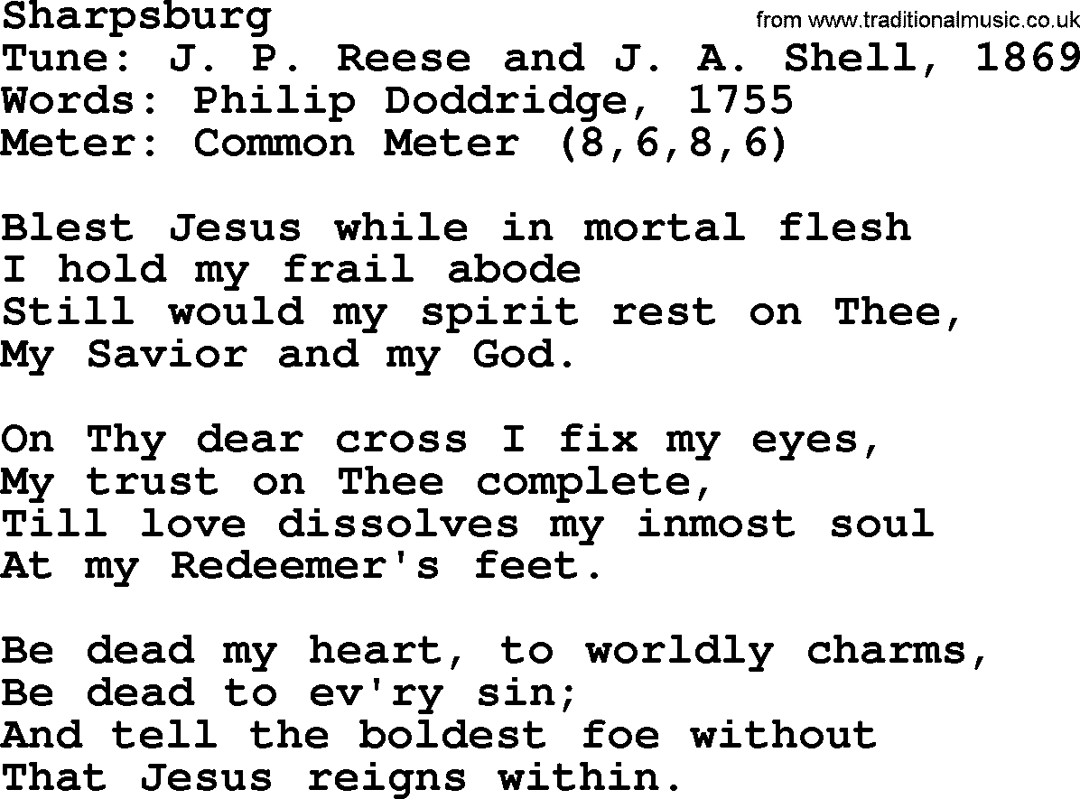 Sacred Harp songs collection, song: Sharpsburg, lyrics and PDF