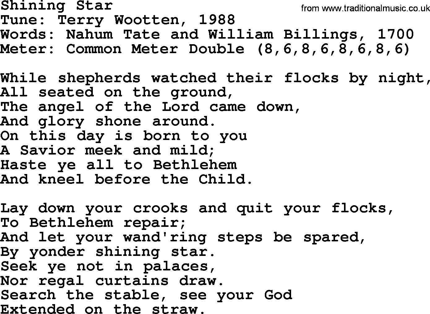 Sacred Harp songs collection, song: Shining Star, lyrics and PDF