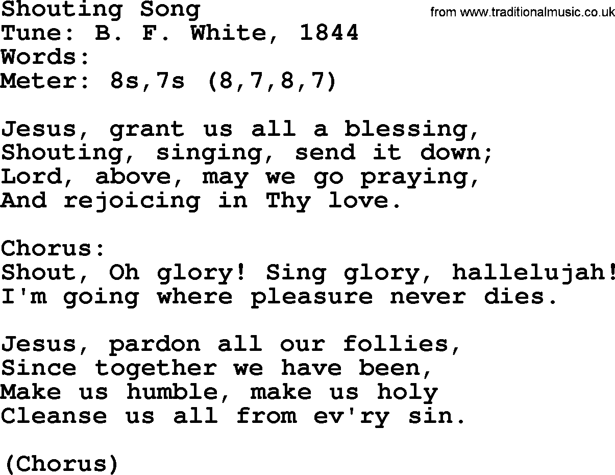 Sacred Harp songs collection, song: Shouting Song, lyrics and PDF