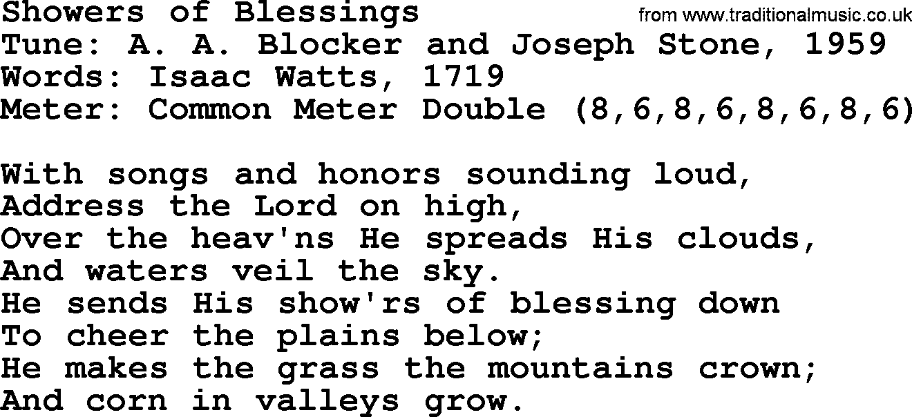Sacred Harp songs collection, song: Showers Of Blessings, lyrics and PDF