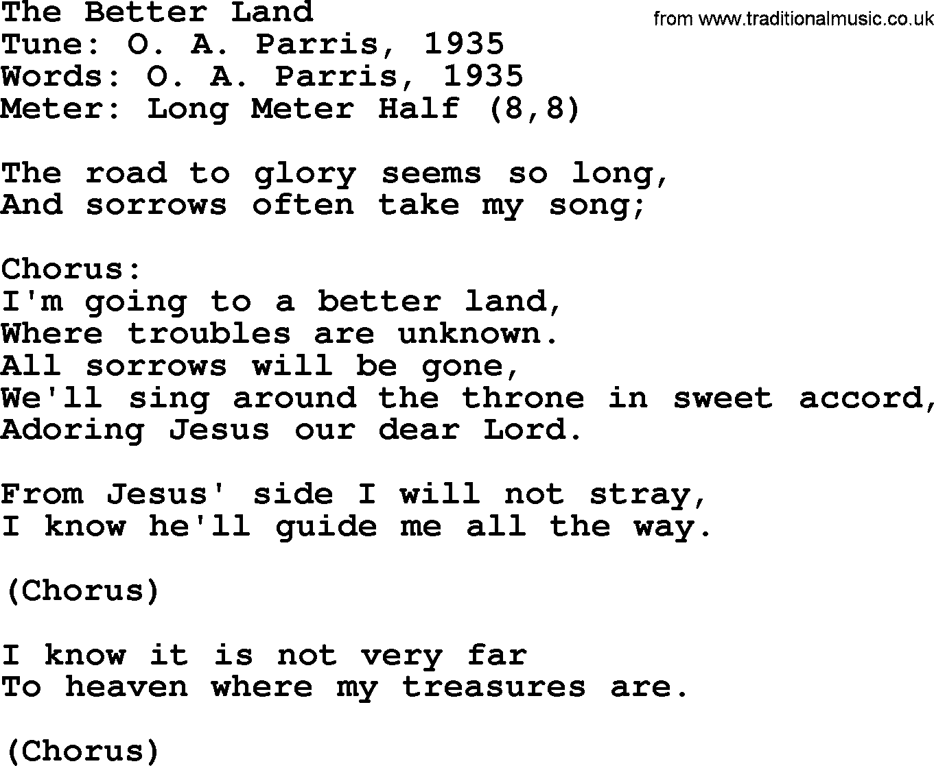 Sacred Harp songs collection, song: The Better Land, lyrics and PDF