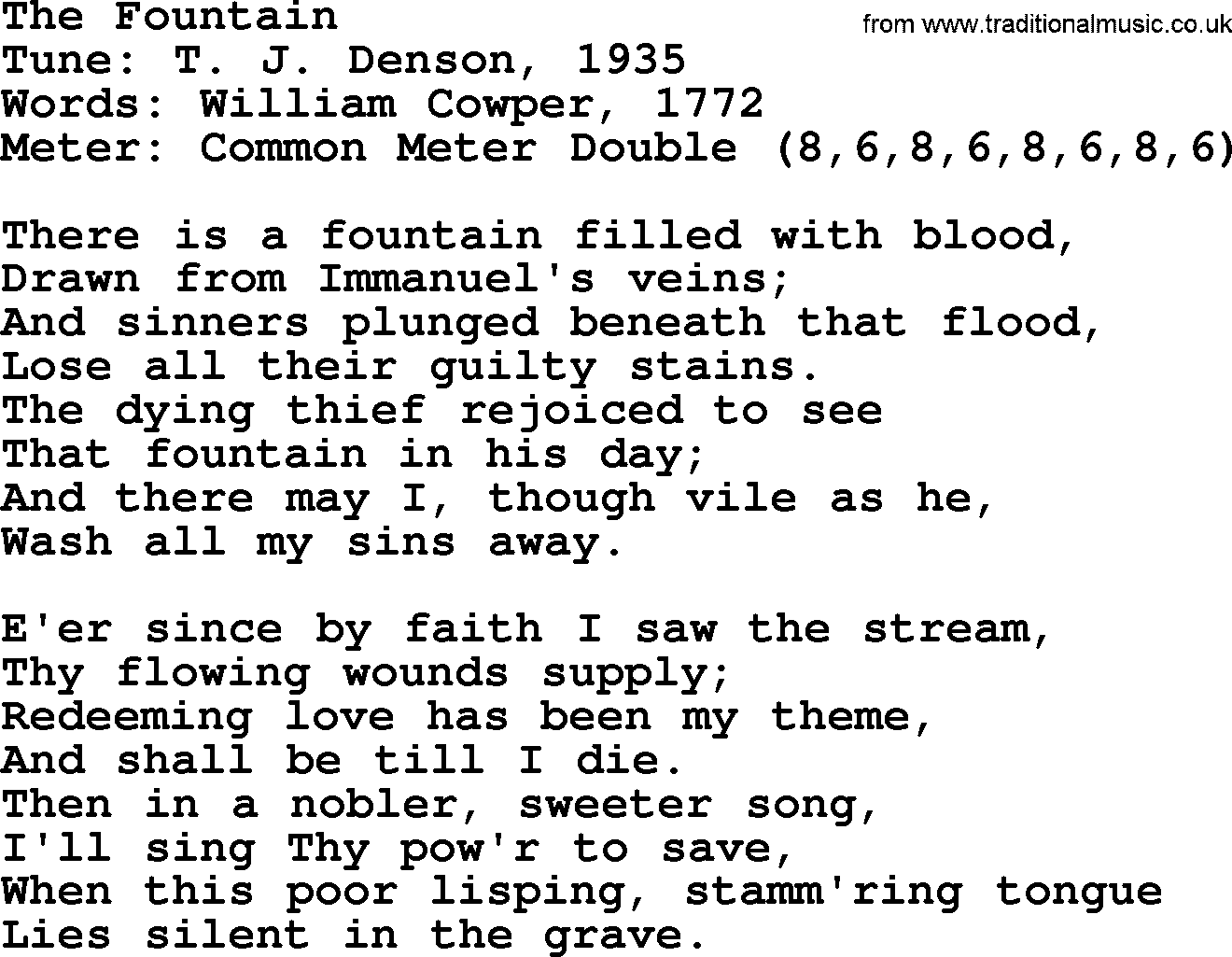 Sacred Harp songs collection, song: The Fountain, lyrics and PDF