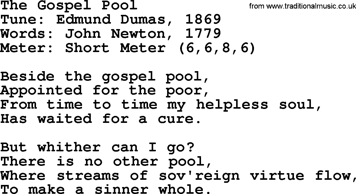 Sacred Harp songs collection, song: The Gospel Pool, lyrics and PDF