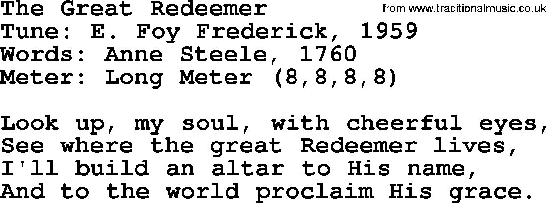 Sacred Harp songs collection, song: The Great Redeemer, lyrics and PDF