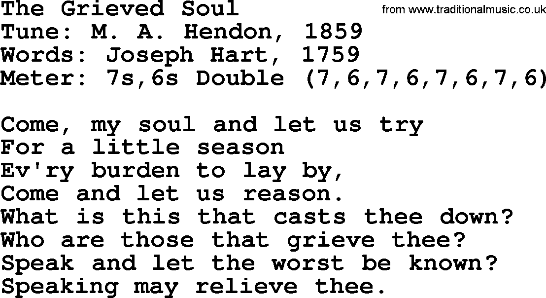 Sacred Harp songs collection, song: The Grieved Soul, lyrics and PDF