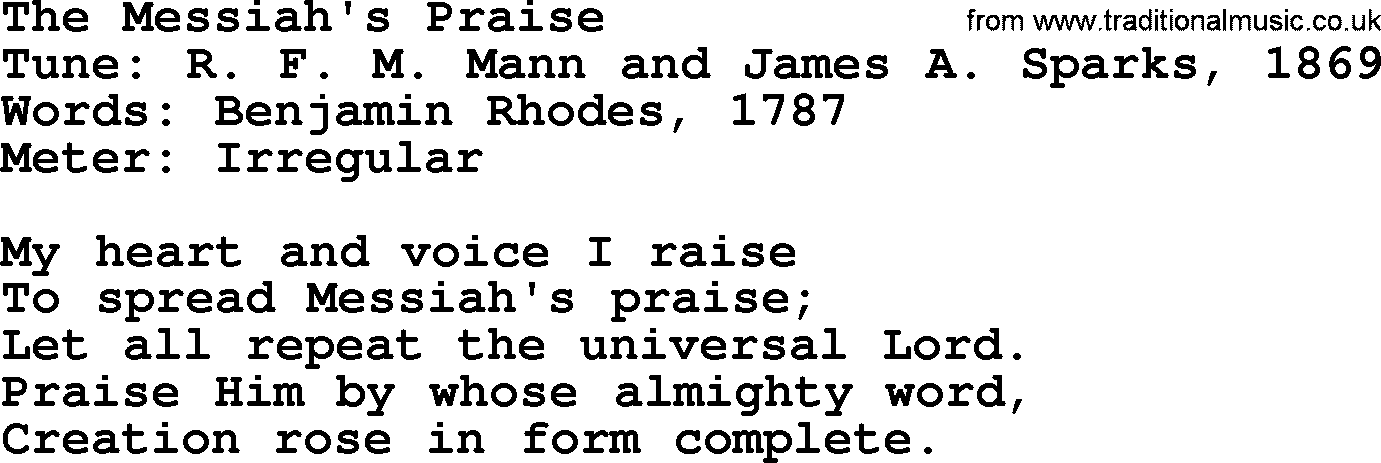 Sacred Harp songs collection, song: The Messiah's Praise, lyrics and PDF
