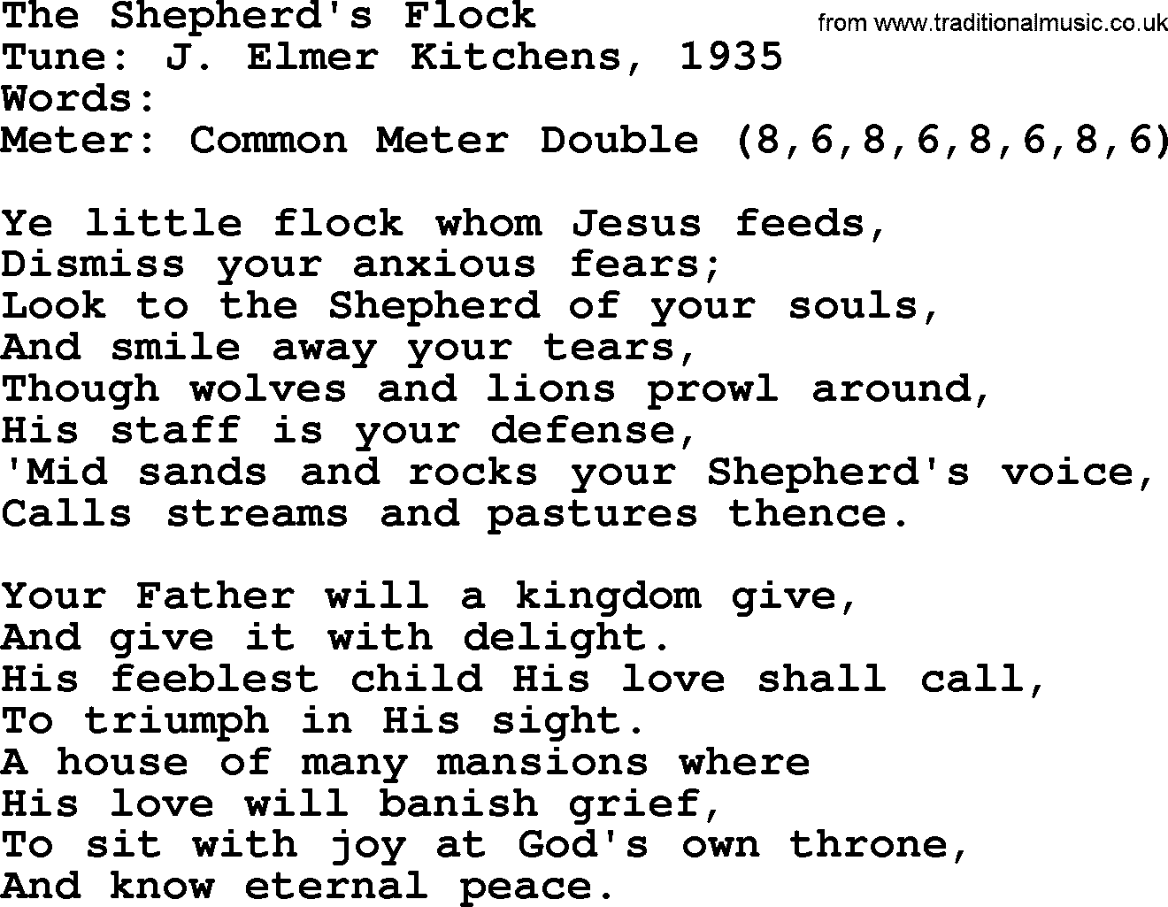 Sacred Harp songs collection, song: The Shepherd's Flock, lyrics and PDF