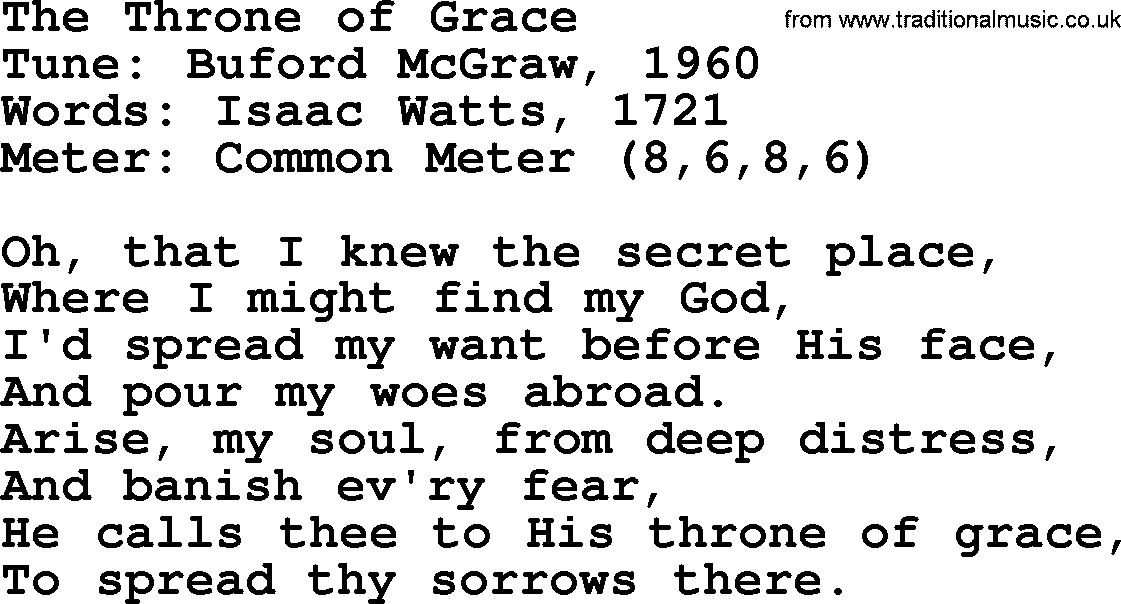 Sacred Harp songs collection, song: The Throne Of Grace, lyrics and PDF