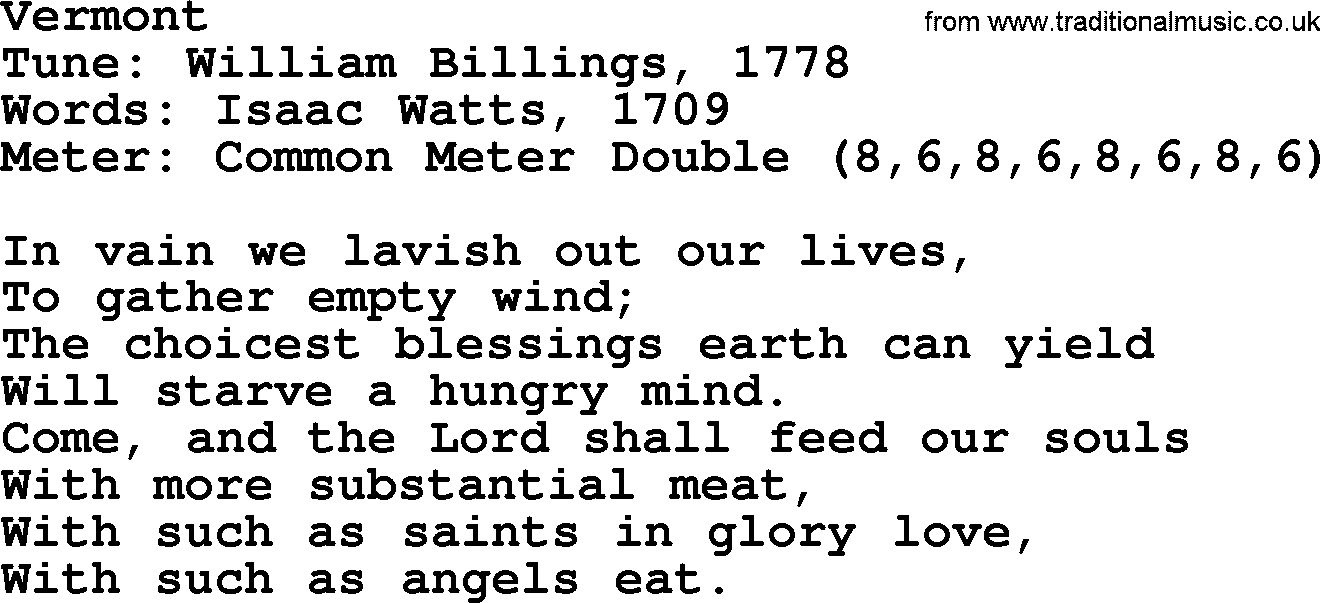 Sacred Harp songs collection, song: Vermont, lyrics and PDF
