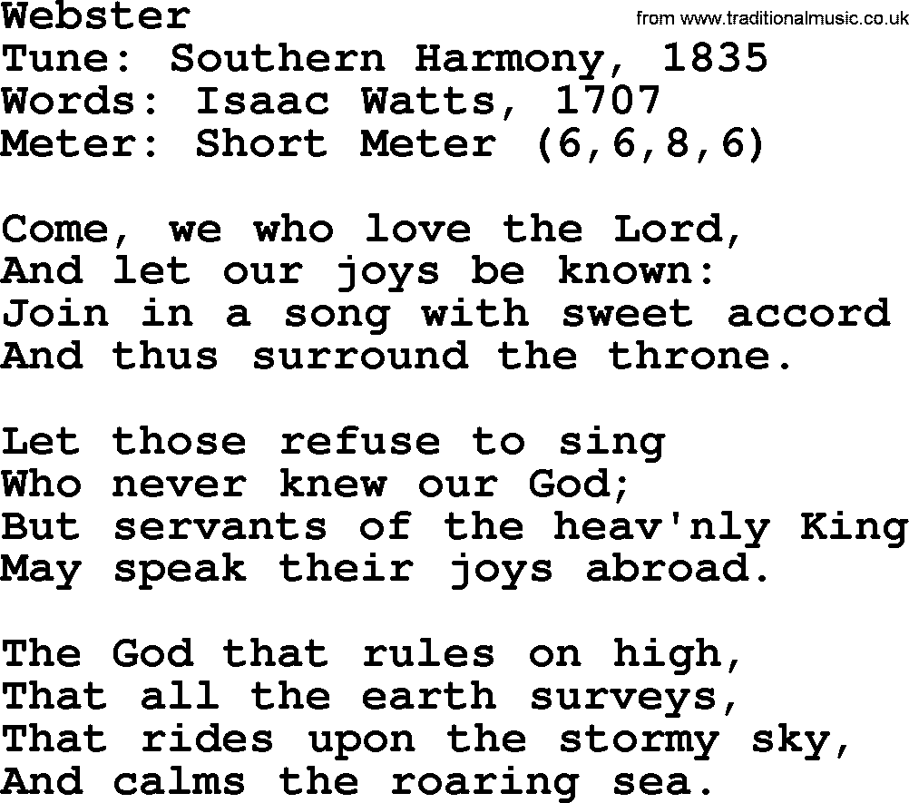 Sacred Harp songs collection, song: Webster, lyrics and PDF