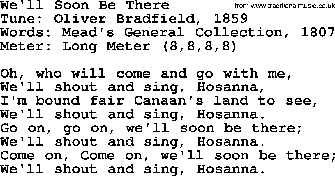 Sacred Harp songs collection, song: We'll Soon Be There, lyrics and PDF
